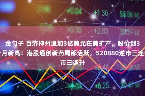 金勺子 百济神州追加3亿美元在美扩产，股价创3个月新高！港股通创新药局部活跃，520880逆市三连升